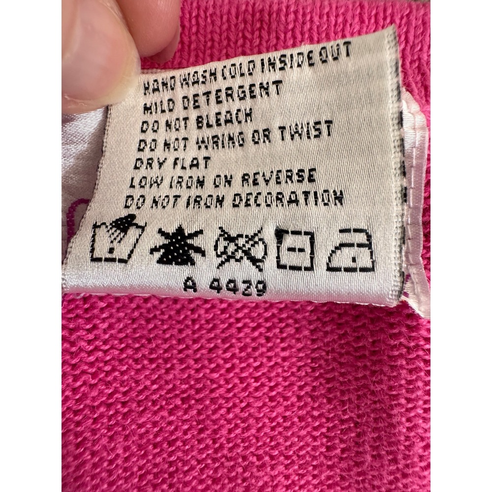Quacker Factory Pink Cat Christmas Sweater XL Embroidered Beaded Holiday V-Neck - Picture 7 of 8